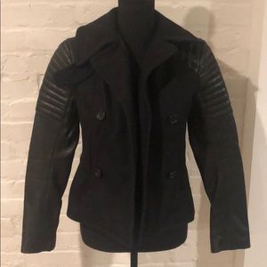 Black and Barely-Navy Leather and Wool ALC jacket